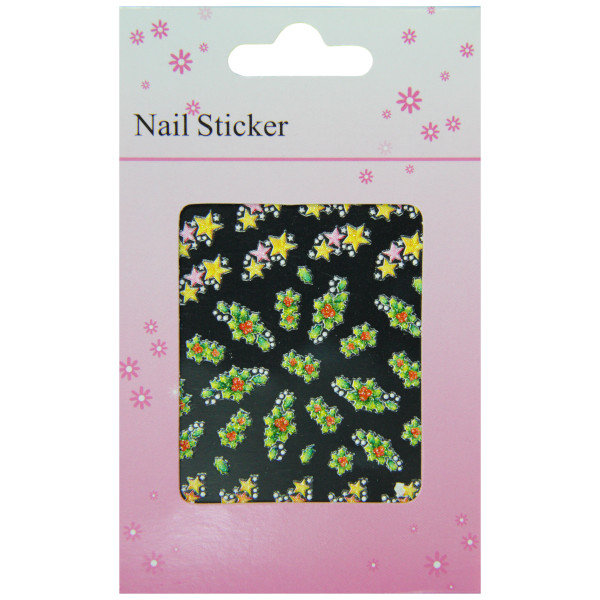 Pochette de stickers d'ongles étoiles et houx joyeux noël