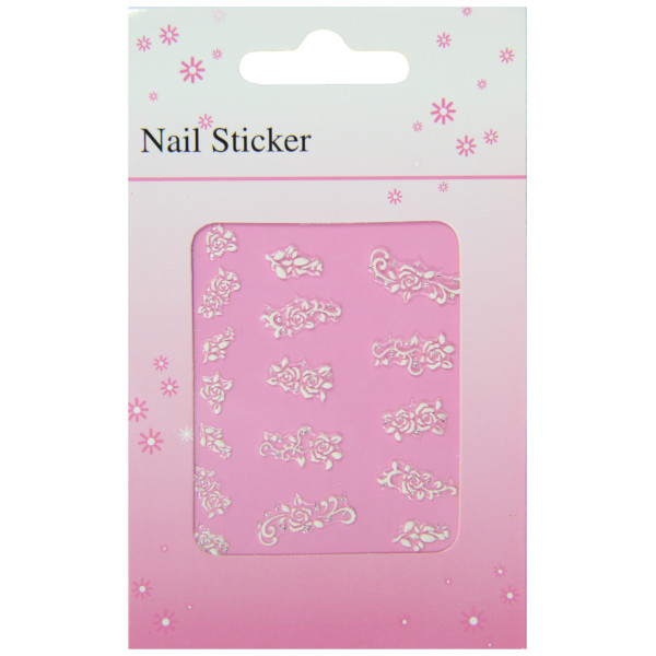 stickers ongle roses blanches et strass pochette