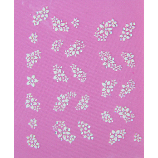 planche stickers fleurs blanches et strass