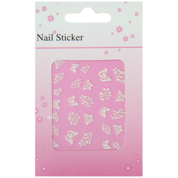 pochette stickers d'ongles roses blanches avec papillons et strass