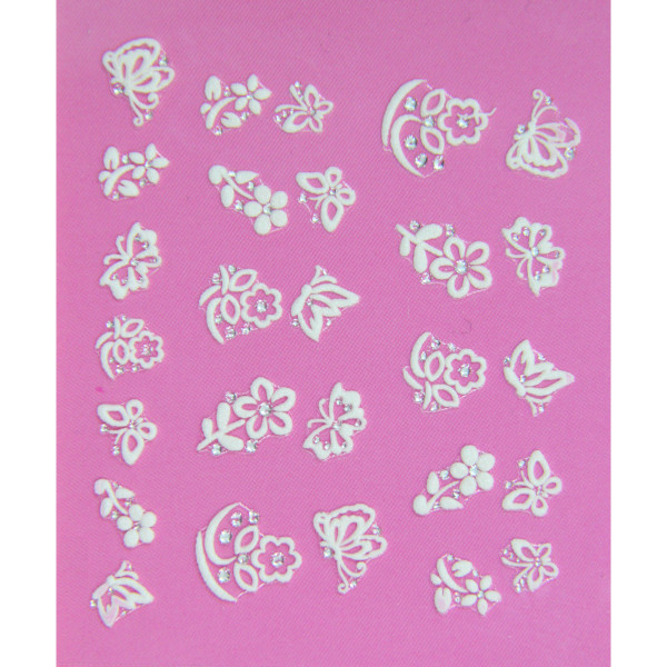 planche Stickers fleurs blanches printemps et strass