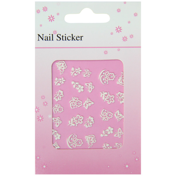 pochette stickers d'ongles fleurs blanches printemps et strass