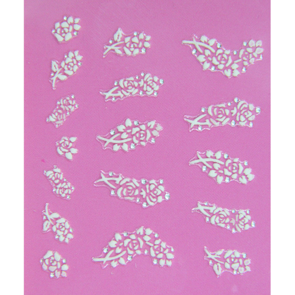 planche stickers fleurs blanches mêlées et strass