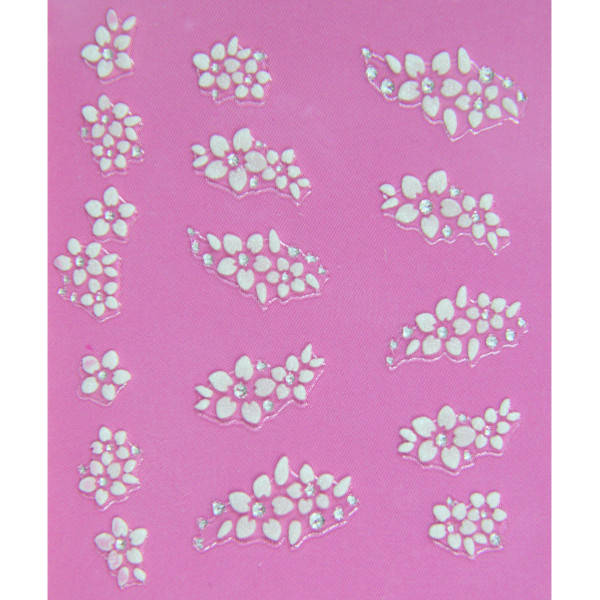 planche stickers fleurs blanches en duo et strass