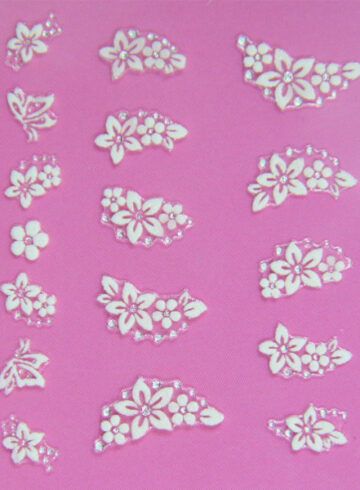 Stickers mêlées de fleurs blanches et strass