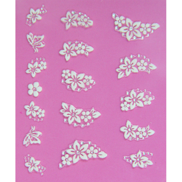 planche stickers mêlée fleurs blanches et strass