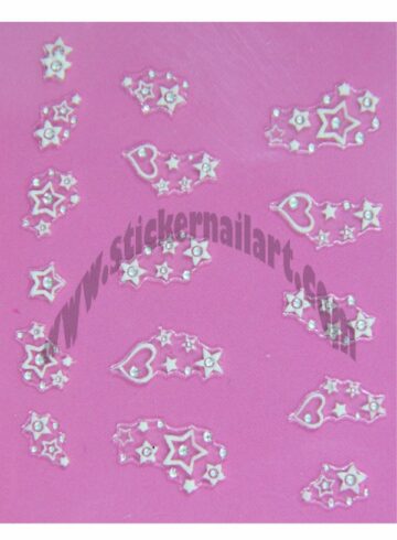 Stickers d’ongles cœurs étoilés blancs et strass