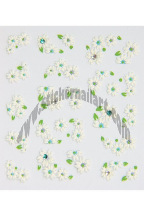 planche de stickers d'ongles duo de fleurs en été et strass, pêle-mêle duo de fleurs en été accompagnées de strass