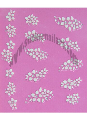 Stickers d’ongles fleurs blanches en duo et strass