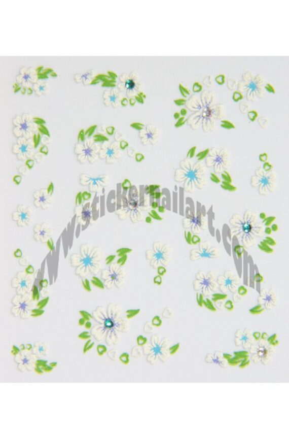 planche de stickers fleurs en été avec strass , stickers d'ongles fleurs en été et strass