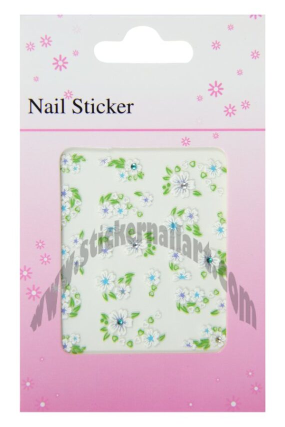 pochette de stickers d'ongles fleurs en été et strass, pêle-mêle de fleurs en été accompagnées de strass