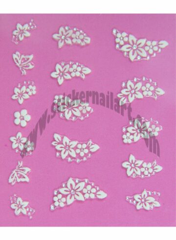 Stickers d’ongles mêlées de fleurs blanches et strass