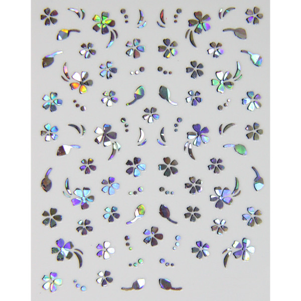 planche de stickers fleurs reflets argent, pêle-mêle fleurs reflets argent