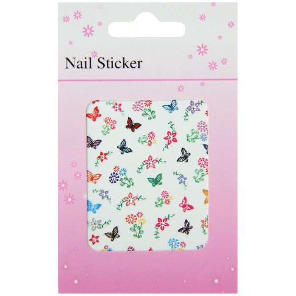 pochette de stickers fleurs et papillons colorés, pêle-mêle fleurs et papillons colorés