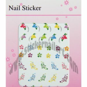 pochette de stickers d'ongles étoiles et fleurs colorés, pêle-mêle étoiles et fleurs colorées