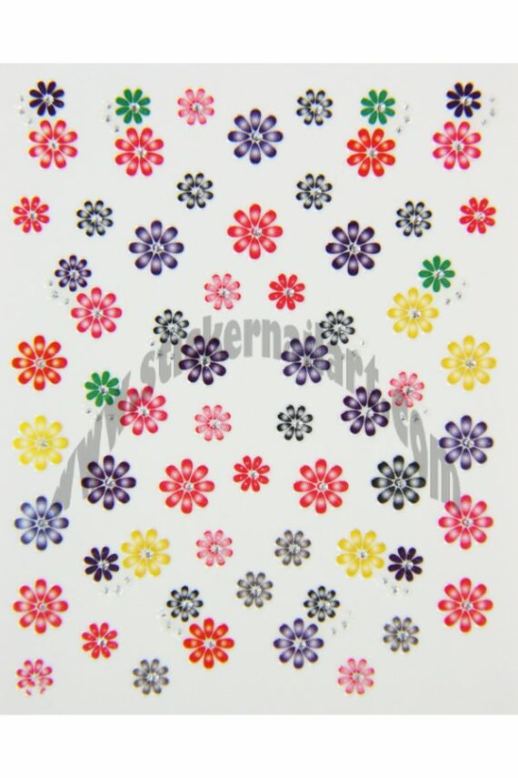 planche de stickers d'ongles mélange fleurs colorées, pêle-mêle mélange fleurs colorées