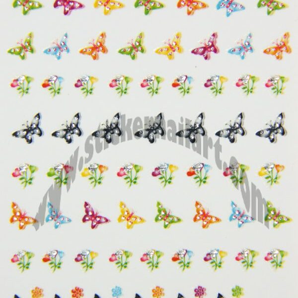 Stickers d’ongles papillons et fleurs colorés