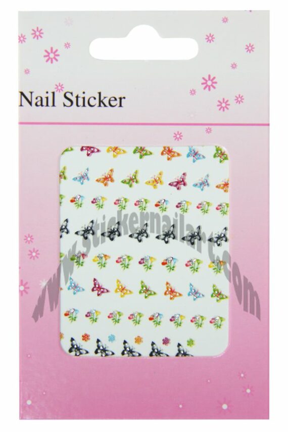 pochette stickers d'ongles papillons et fleurs colorés, pêle-mêles papillons et fleurs colorés