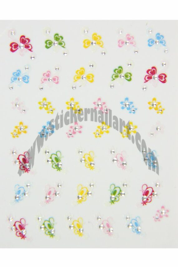 planche de stickers d'ongles papillons fleurs colorés, pêle-mêle papillons fleurs colorés