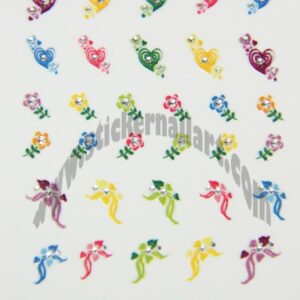 Stickers d’ongles cœurs et fleurs rubans colorés