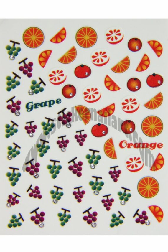 planche de stickers d'ongles fruits agrumes et raisins, pêle-mêle fruits agrumes et raisins