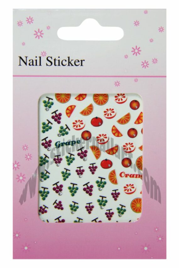 pochette de stickers d'ongles fruits agrumes et raisins, pêle-mêle fruits agrumes et raisins