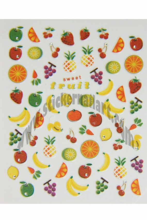 planche de stickers d'ongles fruits divers, pêle-mêle fruits divers