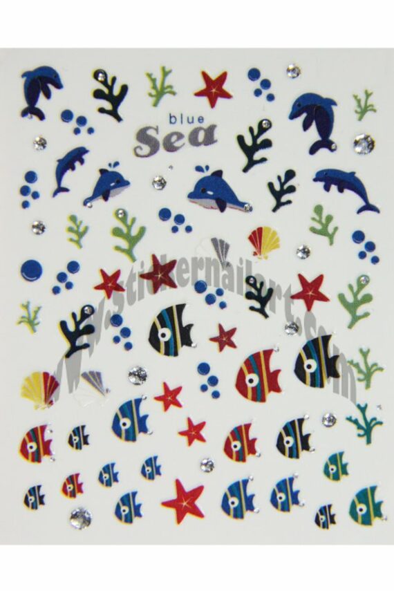 planche de stickers d'ongles pêle mêle mer et poissons, pêle-mêle pêle mêle mer et poissons