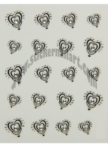 Stickers d’ongles cœurs ondes avec pierres