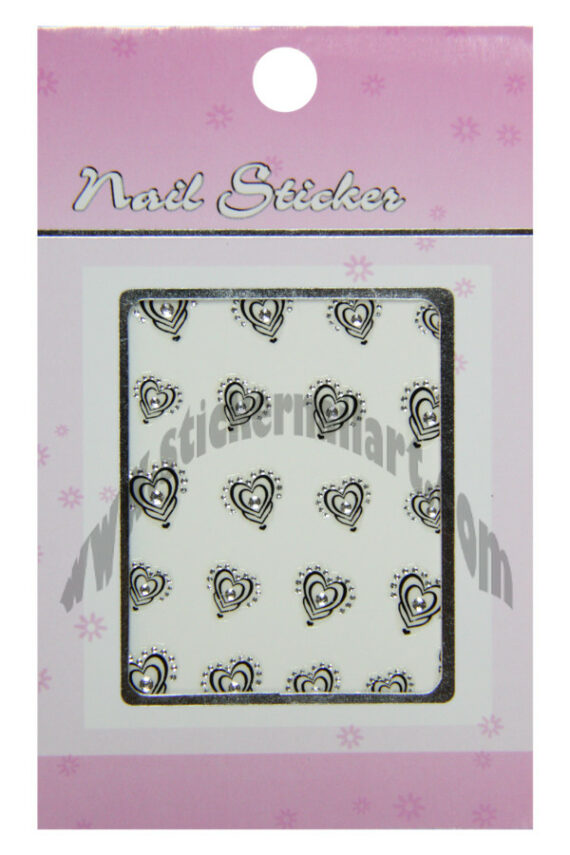 pochette de stickers d'ongles cœurs ondes avec pierres, pêle-mêle de cœurs ondes avec pierres