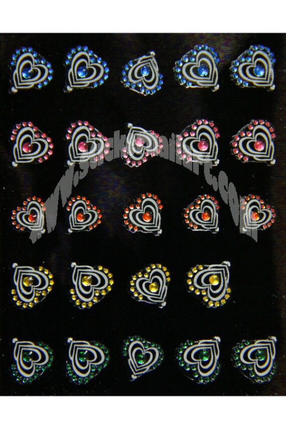 planche de stickers cœurs dédoublés strass multicolores, cœurs, pêle-mêle de cœurs dédoublés strass multicolores