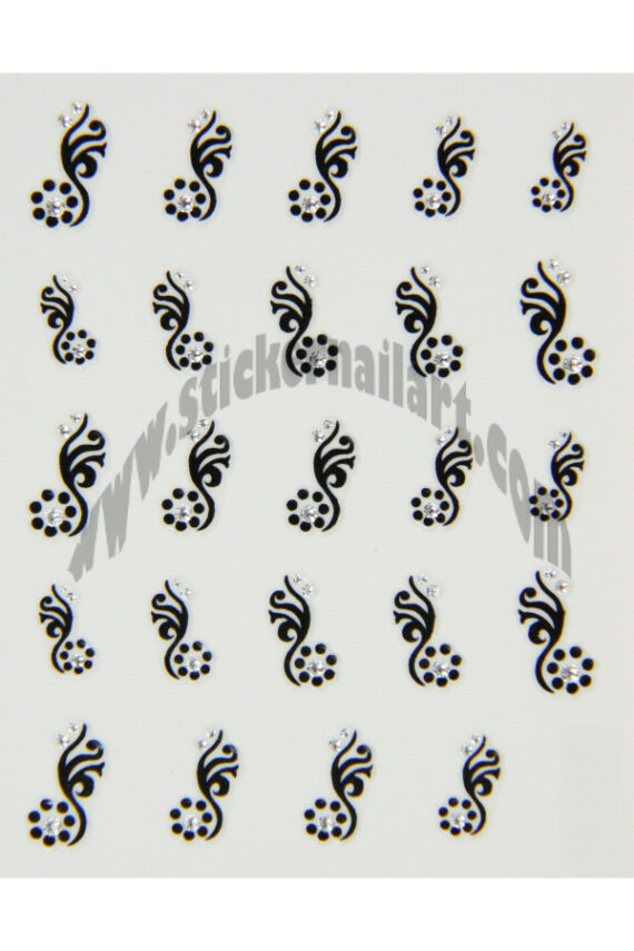 planche de stickers d'ongles fleurs arabesque avec pierres, pêle-mêle de fleurs arabesque avec pierres