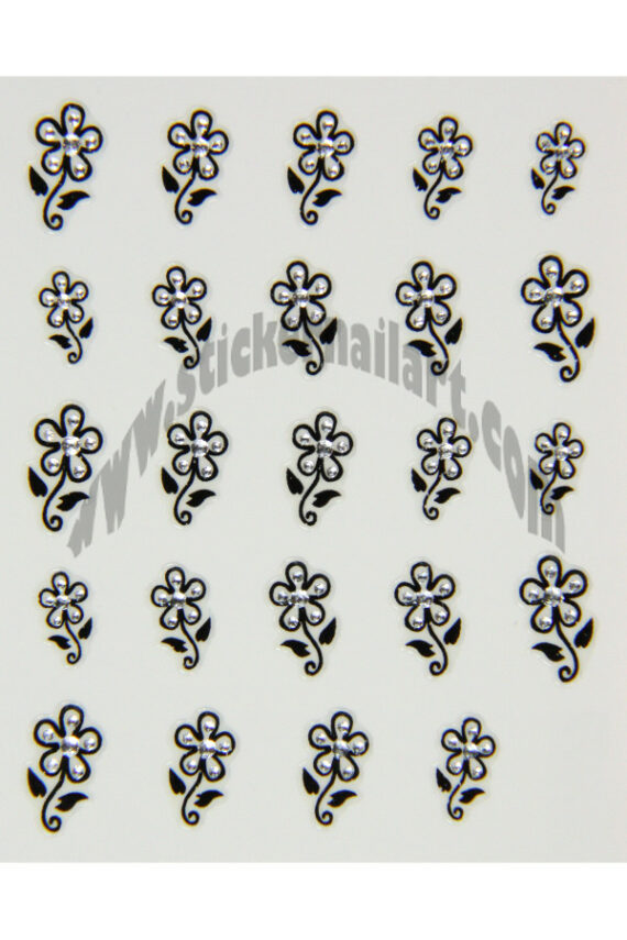 planche de stickers d'ongles fleurs avec pierres, pêle-mêle de fleurs avec pierres