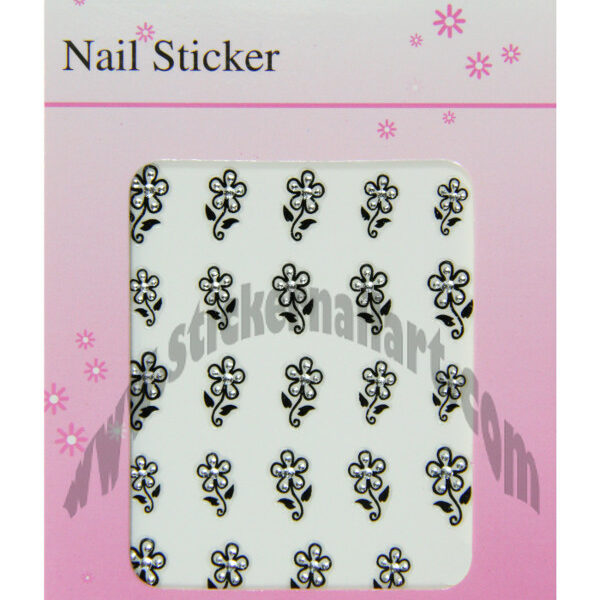 pochette de stickers d'ongles fleurs avec pierres, pêle-mêle de fleurs avec pierres