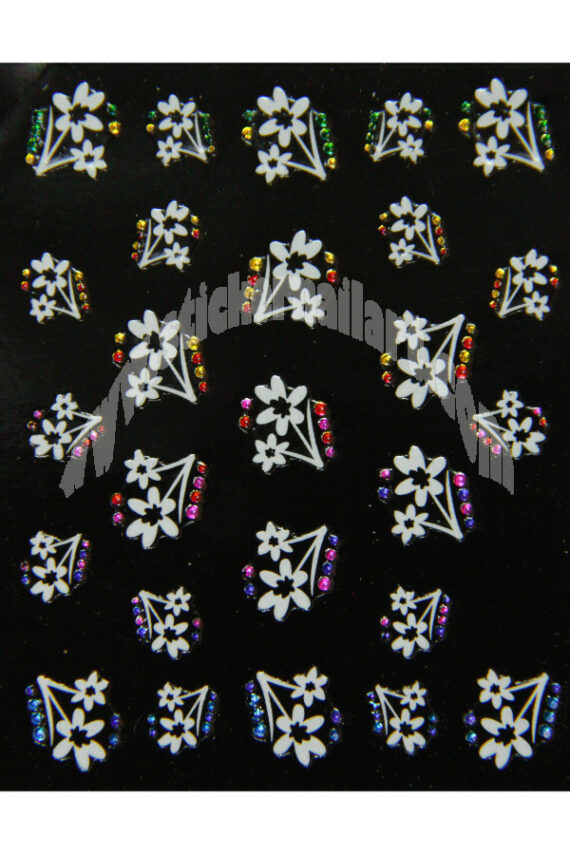 planche de stickers fleurs en duo strass multicolores, cœurs, pêle-mêle de fleurs en duo strass multicolores