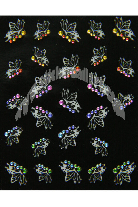 planche de stickers papillons romantique strass multicolores, papillons romantique strass multicolores,