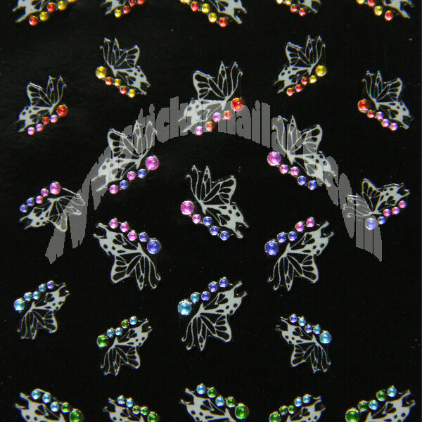 Stickers d’ongles papillons romantique strass multicolores