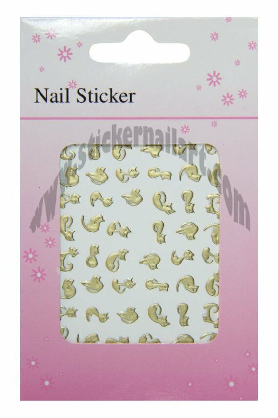 pochette de stickers ongles chats argent et or soft, pêle mêle stickers d'ongles chats or soft
