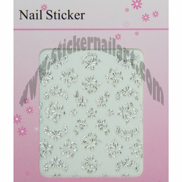 pochette de stickers d'ongles fleurs de mariage argent, pêle-mêle de fleurs de mariage argent