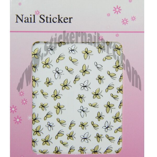 pochette de stickers ongles papillons or et argent, pêle mêle stickers d'ongles papillons or et argent