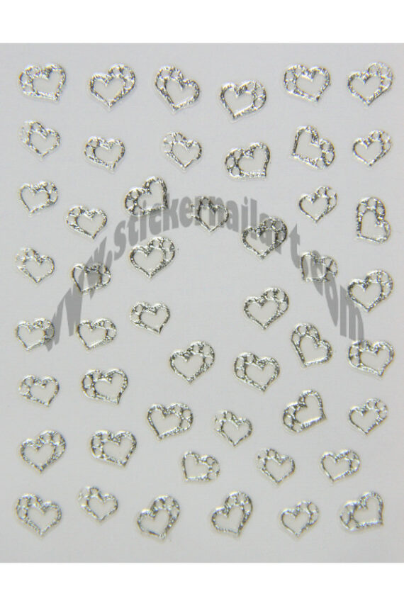 planche de stickers ongles cœurs romantiques argent, pêle mêle cœurs romantiques argent