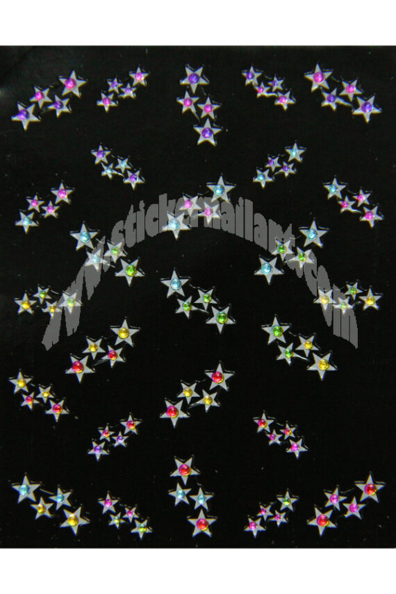 planche de stickers d'ongles étoiles strass multicolores, pêle mêle stickers d'ongles étoiles strass multicolores