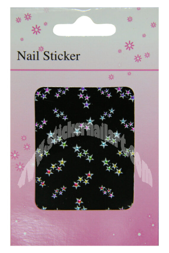 pochette de stickers ongles étoiles strass multicolores, pêle mêle stickers d'ongles étoiles strass multicolores