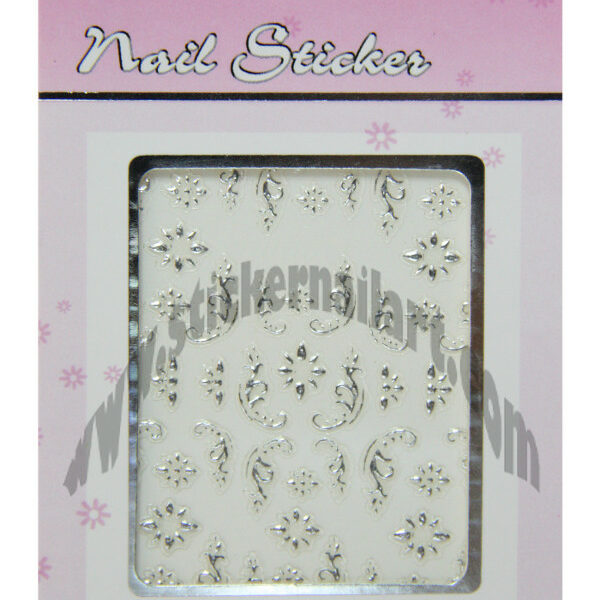 pochette de stickers ongles fleurs arabesques argent, pêle mêle stickers d'ongles fleurs arabesques argent