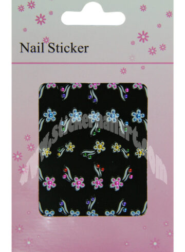 pochette de stickers ongles fleurs harmoniques strass multicolores, pêle mêle stickers d'ongles fleurs harmoniques strass multicolores