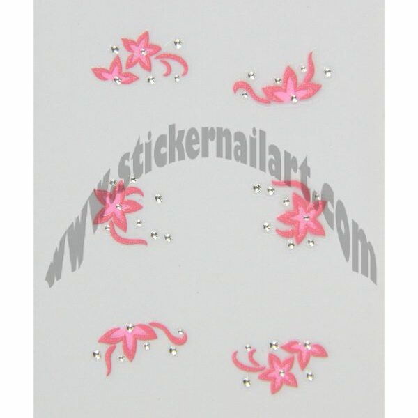 Stickers d’ongles fleurs rose avec pierre strass