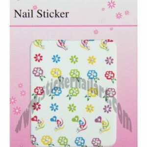pochette de 33 stickers d'ongles autocollants fleurs et cœurs colorés, pêle mêle fleurs et cœurs colorés pas cher