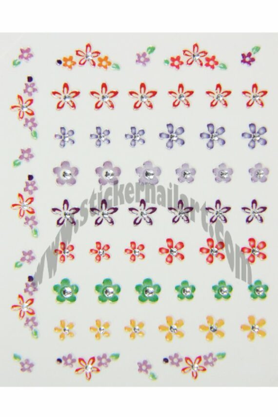 planche de stickers d'ongles autocollants pêle mêle fleurs colorées, pêle mêle pêle mêle fleurs colorées