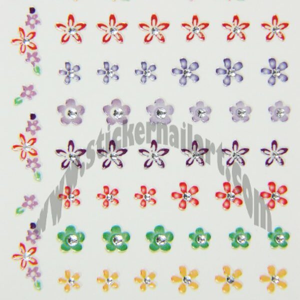 Stickers d’ongles pêle mêle fleurs colorées