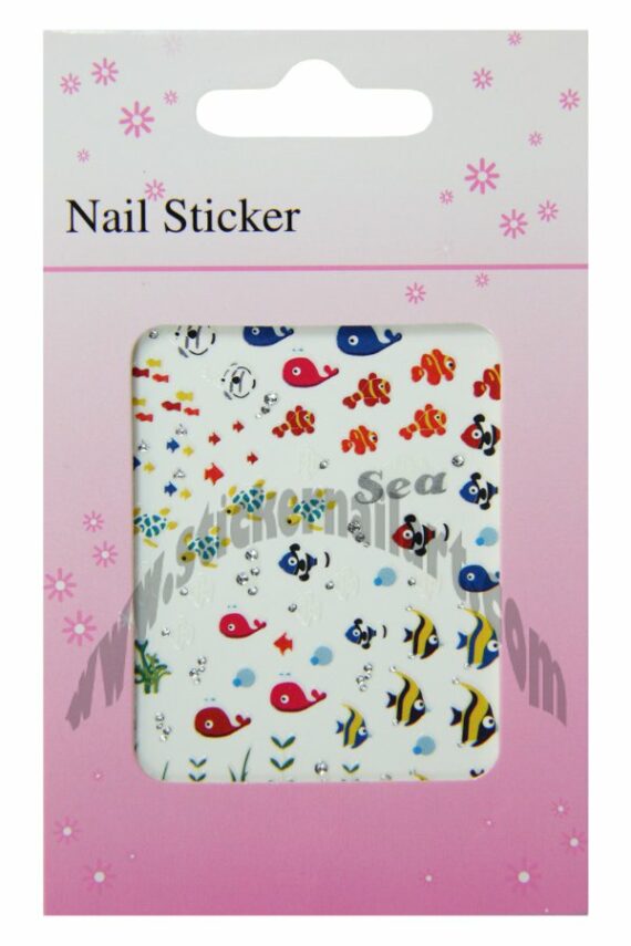 pochette de stickers d'ongles poissons et milieu marin, pêle-mêle poissons et milieu marin.